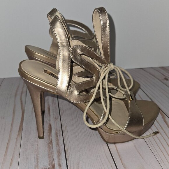 Guess Aurela2 lace up heels in Gold size 7.5 - Picture 5 of 10